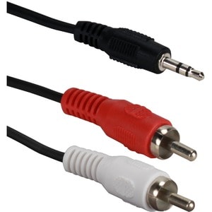 QVS 3.5mm Mini-Stereo Male to Two RCA Male Speaker Cable - 3 ft Mini-phone/RCA Audio Cable for Audio Device, Speaker - Fir