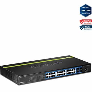 TRENDnet 24-Port Gigabit Layer 2 Switch with 4 Shared Mini-GBIC Slots; 48 Gbps Switching Capacity; SNMP; Lifetime Protecti