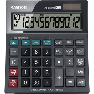 Canon AS-220RTS Simple Calculator - 12 Digits - LCD - Battery/Solar Powered - 36 mm Height x 134 mm Width x 150 mm Length 