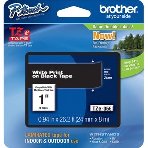 Ruban d'étiquettes P-touch TZE355 - 25,40 mm Width x 7,99 m Longueur - Rectangle - Transfert thermique - Noir - Oui - Rési