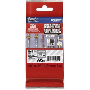 Brother TZes151 Label Tape - 23.88 mm Width x 7.99 m Length - Permanent Adhesive - Direct Thermal, Thermal Transfer - Clea