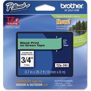 P-touch TZe741 Label Tape - 17.78 mm Width x 7.99 m Length - Permanent Adhesive - Thermal Transfer, Direct Thermal - Green