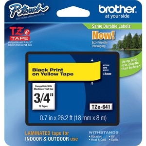 Brother P-touch TZE641 Label Tape - 17.78 mm Width - Rectangle - Yellow - 1 Each - Grease Resistant, Grime Resistant, Temp