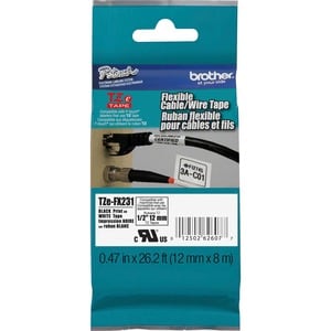 Etikettenband P-touch TZEFX-231 - 12 mm Breite x 7,99 m Länge - Ablösbar Kleber - Rechteck - Thermotransfer - Weiß - Lamin