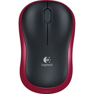 Logitech M185 Mouse - Radio Frequency - USB - Optical - 3 Button(s) - Red, Black - Wireless - 2.40 GHz - Scroll Wheel - Sy