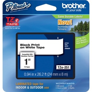 P-touch TZe251 Label Tape - Waterproof - 24 mm Width - Rectangle - Thermal Transfer - White - Grease Resistant, Grime Resi