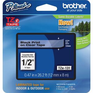 P-touch TZE131 Label Tape - 12.70 mm Width - Clear, Black - Grease Resistant, Grime Resistant - 1 Each