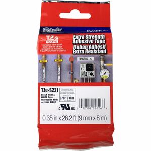 P-touch TZES221 Label Tape - 9.53 mm Width - White - Polyethylene - Laminated - Temperature Resistant, Abrasion Resistant,