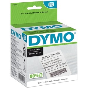 Dymo Permanent Poly Shipping Labels - 2 5/16" Width x 4" Length - Rectangle - White - Polypropylene - 250 / Roll - Tearing