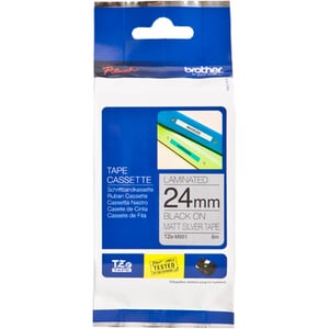 Brother TZe-M951 Label Tape - 24 mm Width x 8 m Length - Permanent Adhesive - Thermal Transfer - Matte Silver - Laminated 