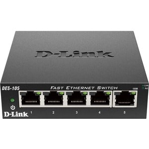 Commutateur Ethernet D-Link DES-105 5 Ports - 10/100Base-TX - 1,20 W Power Consumption - Paire torsadée - Fixation au mur