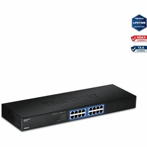 TRENDnet TEG-S16g 16 Ports Ethernet Switch - Gigabit Ethernet, Fast Ethernet - 10/100/1000Base-T - New - Black - TAA Compl