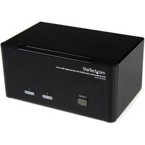 StarTech.com 2 Port Triple Monitor DVI USB KVM Switch with Audio & USB 2.0 Hub - Multi Monitor KVM - Dual Port KVM Switch 