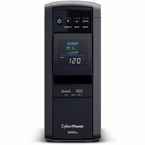 CyberPower CP1000PFCLCDTAA TAA Compliant UPS System - 1000VA/600W, 120 VAC, NEMA 5-15P, Mini-Tower, Sine Wave, 10 Outlets,