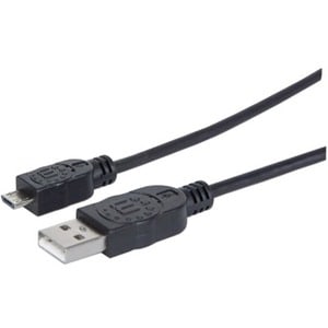 Manhattan Cable USB V2 A-Micro B, Bolsa PVC 1.8M Negro - Cable for Portátil - 480Mbit/s - Apantallado - Níquel Contacto ch