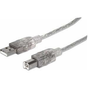 Manhattan Cable USB V2.0 A-B 5.0M Plata - Cable for Hub, Computador - 480Mbit/s - Apantallado - Oro Conector chapado - 28 