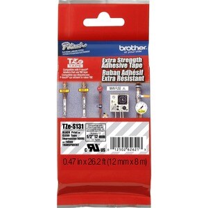 Etikettenband P-touch TZES131 - 12,70 mm Breite - Permanent Kleber - Schwarz, Glasklar - Polyethylen - Laminiert - Tempera