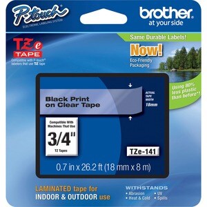 TZE-141 LAMINATED TAPE 18MM 8M BLACK ON CLEAR