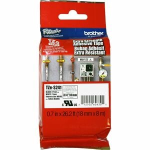 P-touch TZES241 Label Tape - 17.78 mm Width - Thermal Transfer - White, Black - Polyethylene - Laminated - Abrasion Resist