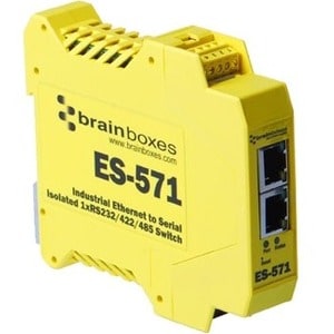 Brainboxes Isolated Industrial Ethernet to Serial 1xRS232/422/485 + Ethernet Switch - DIN Rail Mountable - PC, Linux - 1 x