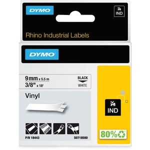 Datenkassetten-Etikett Dymo RhinoPRO - 9,53 mm Breite x 5,49 m Länge - Permanent Kleber - Rechteck - Thermotransfer - Weiß