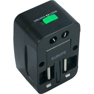 QVS Premium World Power Travel Adaptor Kit with Surge Protection - 110 V AC, 220 V AC Input - Black - 1