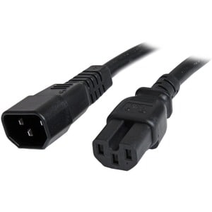 StarTech.com 3ft (1m) Heavy Duty Extension Cord, IEC C14 to IEC C15 Black Extension Cord, 15A 250V, 14AWG, Heavy Gauge Pow