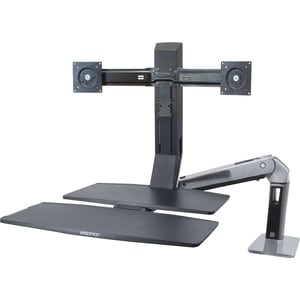 Ergotron WorkFit Mounting Arm for Flat Panel Display - Polished Black - Height Adjustable - 22" Screen Support - 25 lb Loa