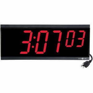 Pyramid 4in x 6 Digit Red LED Digital Wall Clock - Digital - LED - Black Case - Acrylonitrile Butadiene Styrene (ABS), Pol