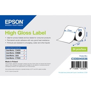 Mehrzwecketikett Epson - 51 mm Breite x 33 m Länge - Permanent Kleber - Rechteck - Tintenstrahl - Papier - 1 / Rolle