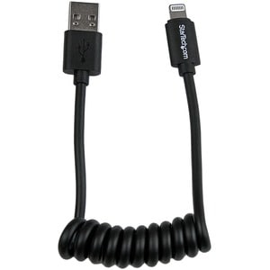 StarTech.com 0.3m (1ft) Coiled Black Apple 8-pin Lightning Connector to USB Cable for iPhone / iPod / iPad - Cable for iPh