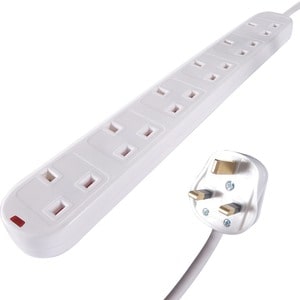 connektgear Power Strip - 6 x BS 1363/A - 2m Cord - 13 A Current - 230 V AC Voltage - Wall Mountable - White