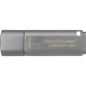 Kingston DataTraveler Locker+ G3 16 GB USB 3.0 Flash Drive - Silver - 135 MB/s Read Speed - 20 MB/s Write Speed - 5 Year W