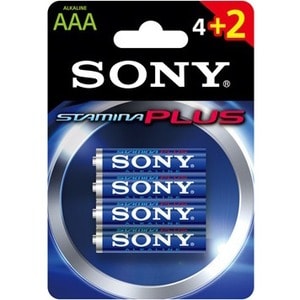 Sony 4+2 AAA Stamina Plus. Battery type: Single-use battery, Battery size(s): AAA, Battery technology: Alkaline. Package t