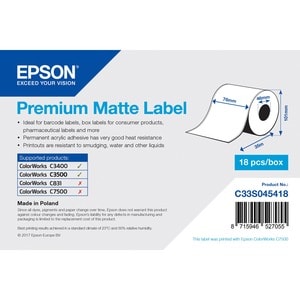Epson Premium Rótulo multiuso - 76 mm Width x 35 m Comprimento - Permanente Adesivo - Retângulo - Jato de tinta - Papel - 