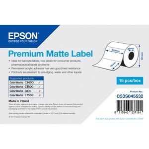 Epson Premium Multipurpose Label - 102 mm Width x 35 m Length - Permanent Adhesive - Rectangle - Inkjet - Bright White - P