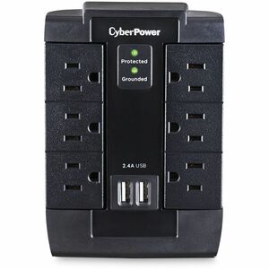 CyberPower CSP600WSU Professional 6 - Outlet Surge with 1200 J - Clamping Voltage 800V, NEMA 5-15P, Wall Tap, 2 - 2.4 Amps