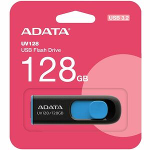 Adata UV128 128GB Black+Blue Retail - 128 GB - USB 3.2 (Gen 1) - 100 MB/s Read Speed - Black, Blue - Lifetime Warranty