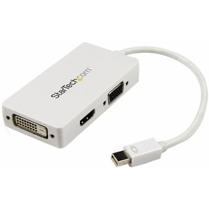 StarTech.com Travel A/V Adapter: 3-in-1 Mini DisplayPort to VGA DVI or HDMI Converter - White - Connect a Mini DisplayPort