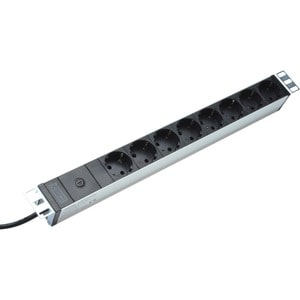 Digitus Steckdosenleiste mit Aluminiumprofil und Vorsicherung, 8-fach Schutzkontaktsteckdose, 2 m Zuleitung IEC C14 Stecke