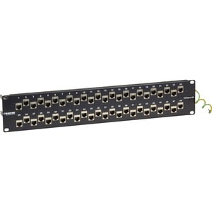 Black Box CAT6A Staggered Feed-Through Patch Panel - 2U, Shielded, 48-Port - 48 Port(s) - 48 x RJ-45 - 2U High - 19" Wide 