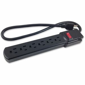 Comprehensive 6-Outlet Black Surge Protector 6Ft AC Cord - 6 x AC Power - 6 ft Cord - 90 J Surge Energy - 15 A Current - 1