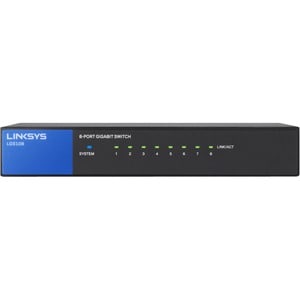 Linksys LGS108 8 Ports Ethernet Switch - 10/100/1000Base-T - 2 Layer Supported - Wall Mountable, Desktop - Lifetime Limite