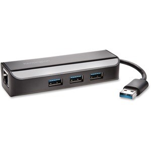 Kensington USB/Ethernet-Hub - USB - Extern - Schwarz - 3 Total USB Port(s) - 3 USB 3.0 Port(s)1 Netzwerk (RJ-45) Anschluss