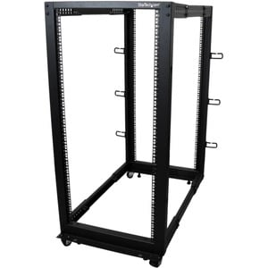 StarTech.com 25U Adjustable Depth Open Frame 4 Post Server Rack w/ Casters / Levelers and Cable Management Hooks - Steel, 