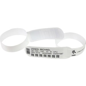 Zebra Z-Band UltraSoft Wristband Cartridge Kit (White) - 3/4" Width x 11" Length - Permanent Adhesive - Rectangle - Direct