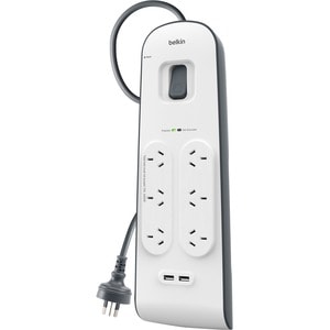 Belkin 6-Outlets Surge Suppressor/Protector - 6 x AC Power, 2 x USB - 650 J - 5 V DC Output - 2 m - External