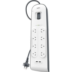 Belkin 8-Outlets Surge Suppressor/Protector - 8 x AC Power, 2 x USB - 900 J - 5 V DC Output - 2 m - External