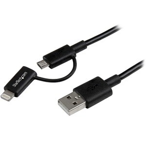 StarTech.com 1m (3 ft) Black Apple 8-pin Lightning Connector or Micro USB to USB Combo Cable for iPhone / iPod / iPad - Ch