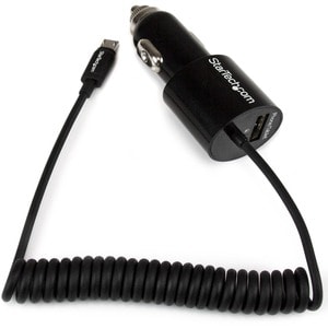 StarTech.com Black Dual Port Car Charger with Micro USB Cable and USB 2.0 Port - High Power (21 Watt / 4.2 Amp) - 1 Pack -